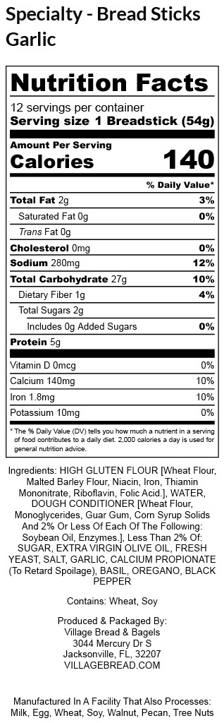 BREAD STICKS, GARLIC (12ct) | M.C. Bread Distributor Co.